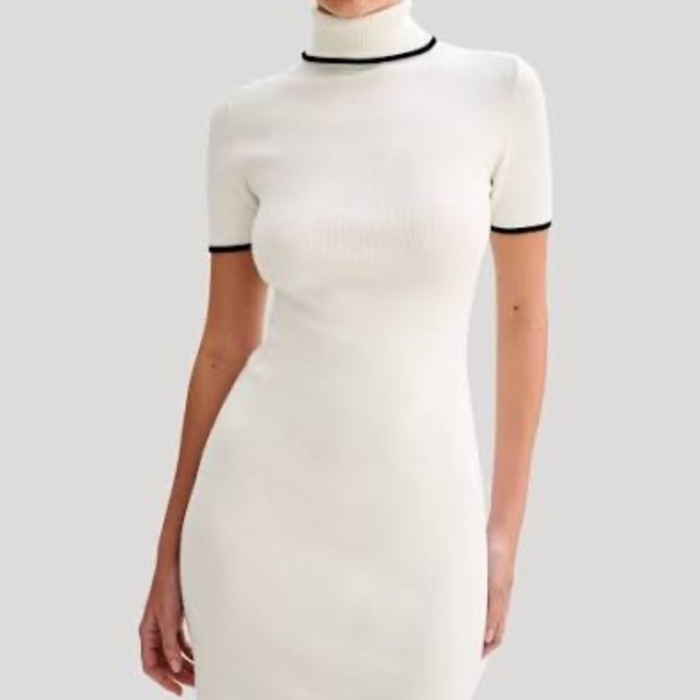Meshki Hayley Cream Midi Dress with Mock Neck and Cuffed Sleeves